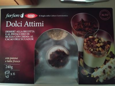 Dolci Attimi- Dessert alla ricotta e al pistacchio di Sicilia con crema al cacao dell'ecuador