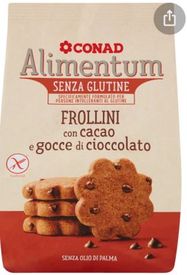 Alimentum senza glutine frollini con cacao e gocce di cioccolato