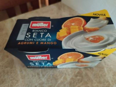 Yogurt bianco seta con cuore di agrumi e mango