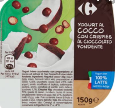 Yogurt al cocco con crispies al cioccolato fondente