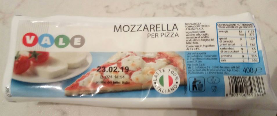 Mozzarella per pizza