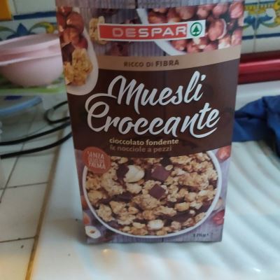 Muesli croccante con cioccolato fondente e nocciole in pezzi