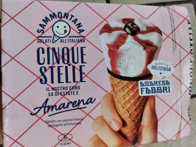 6 coni al gusto di vaniglia con amarena e panna