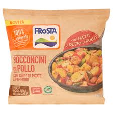 Bocconcini di pollo con patate e peperoni