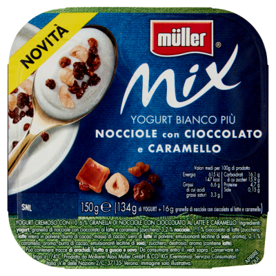 Muller Mix Bianco con Nocciole, Caramello e Cioccolato
