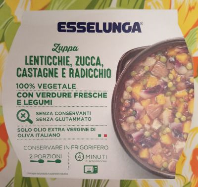 Zuppa pronta con lenticchie, castagne e ortaggi 